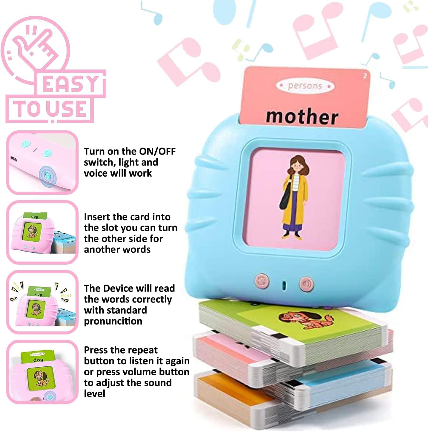 Interactive Talking Flash Cards for Kids Ages 1-4 – 224 Words Educational Speech Toy | Montessori-Inspired Language Learning Tool for Toddlers & Early Learners